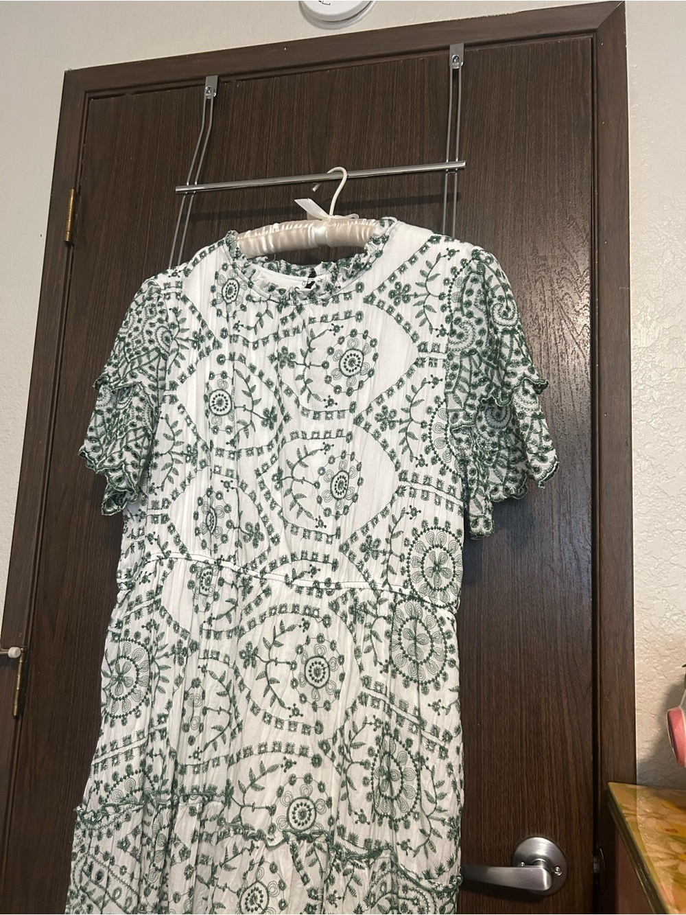Baltic Born White Maxi Dress with Green Floral Medallion Print